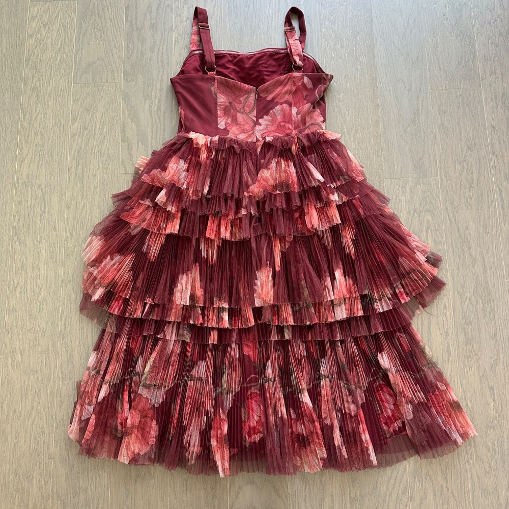 Hutch Burgundy Floral Tiered Maxi Dress, hemmed to midi length - Picture 3 of 12